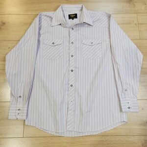 El General Shirt Mens Large White Stripe Long Sleeve Western Diamond Pearl Snap